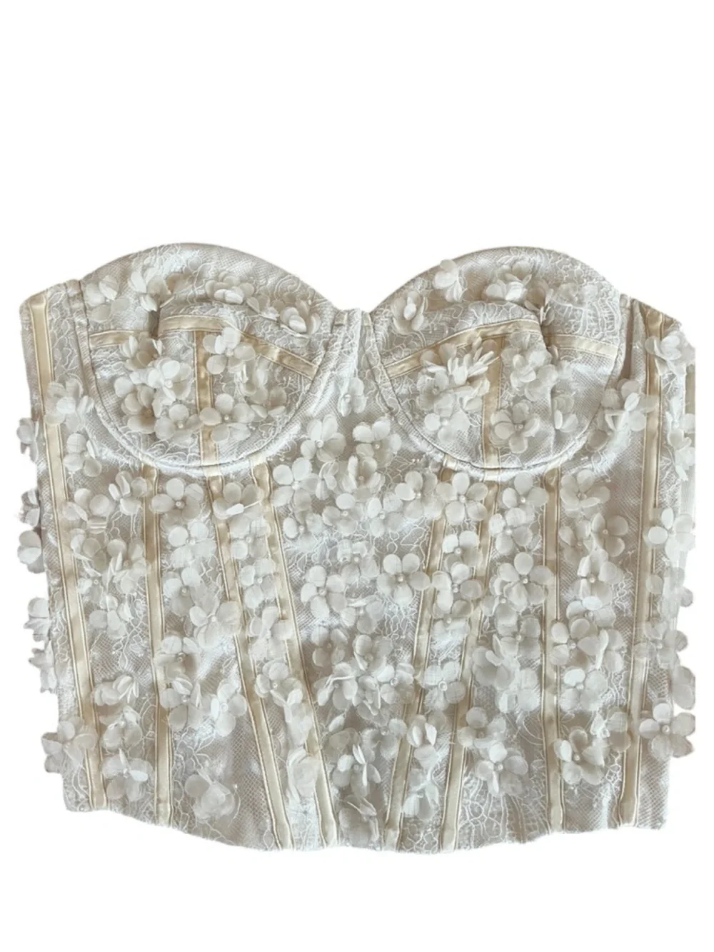 Ann Taylor Ivory Lace 3D Floral & Pearl Appliqué Bustier Corset size 6